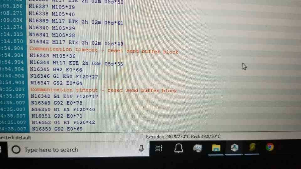 repetier communication timeout reset send buffer block - Repetier