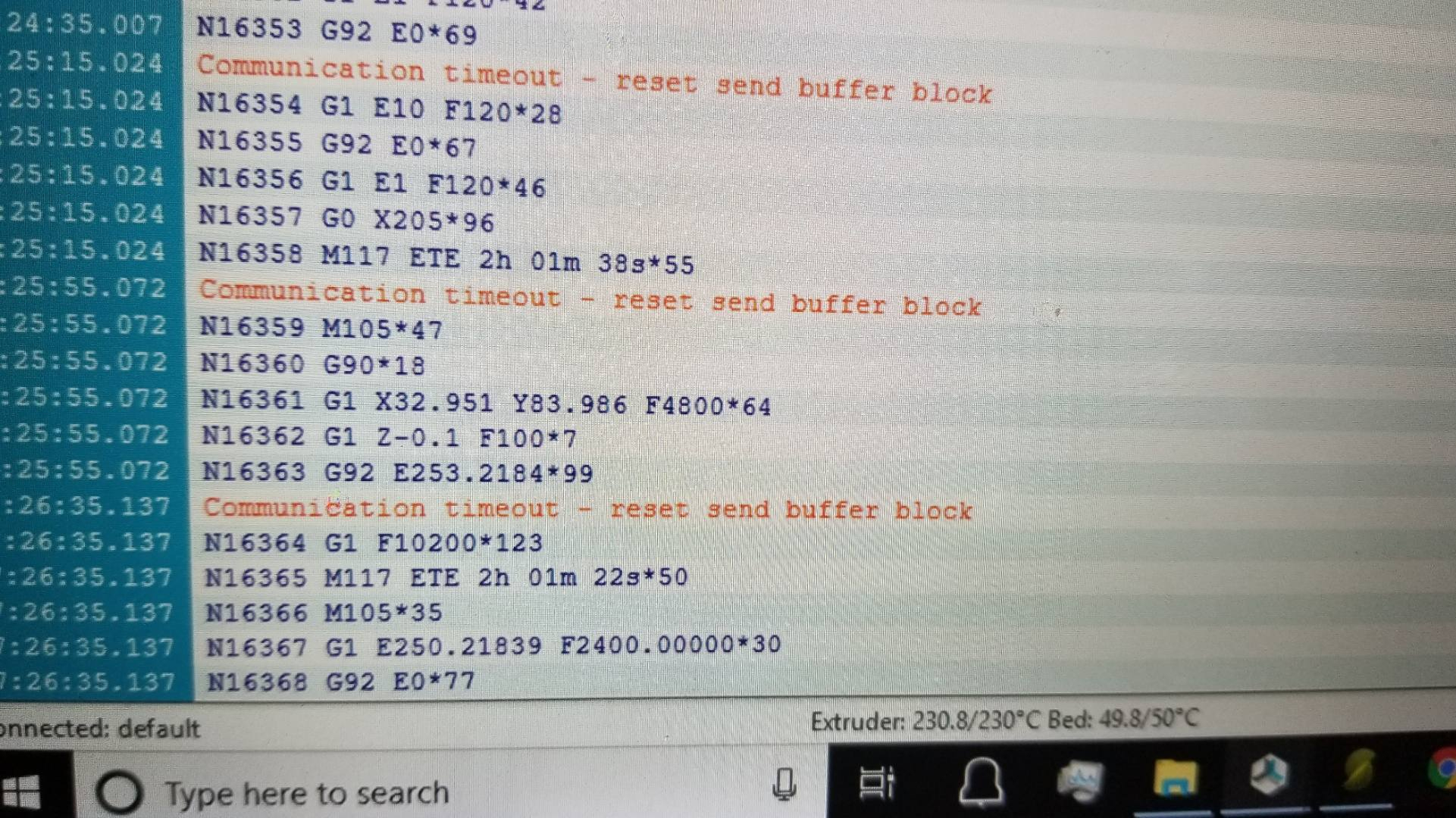 repetier communication timeout reset send buffer block - Repetier